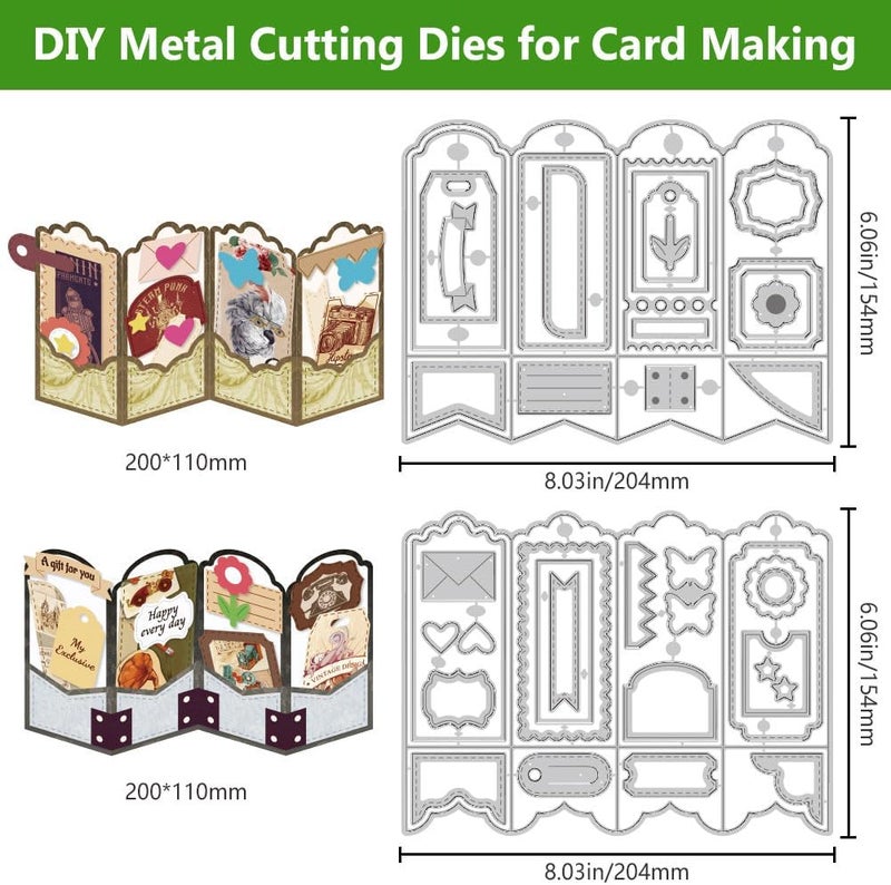 twinklemon 2PCS Folding Greeting Card Cutting Dies Metal Die Cuts for Card Making Label Embossing Template Dies Folding Frame Background Die Cuts Paper Craft DIY Template for Birthday Album Gift Decor - Image 3